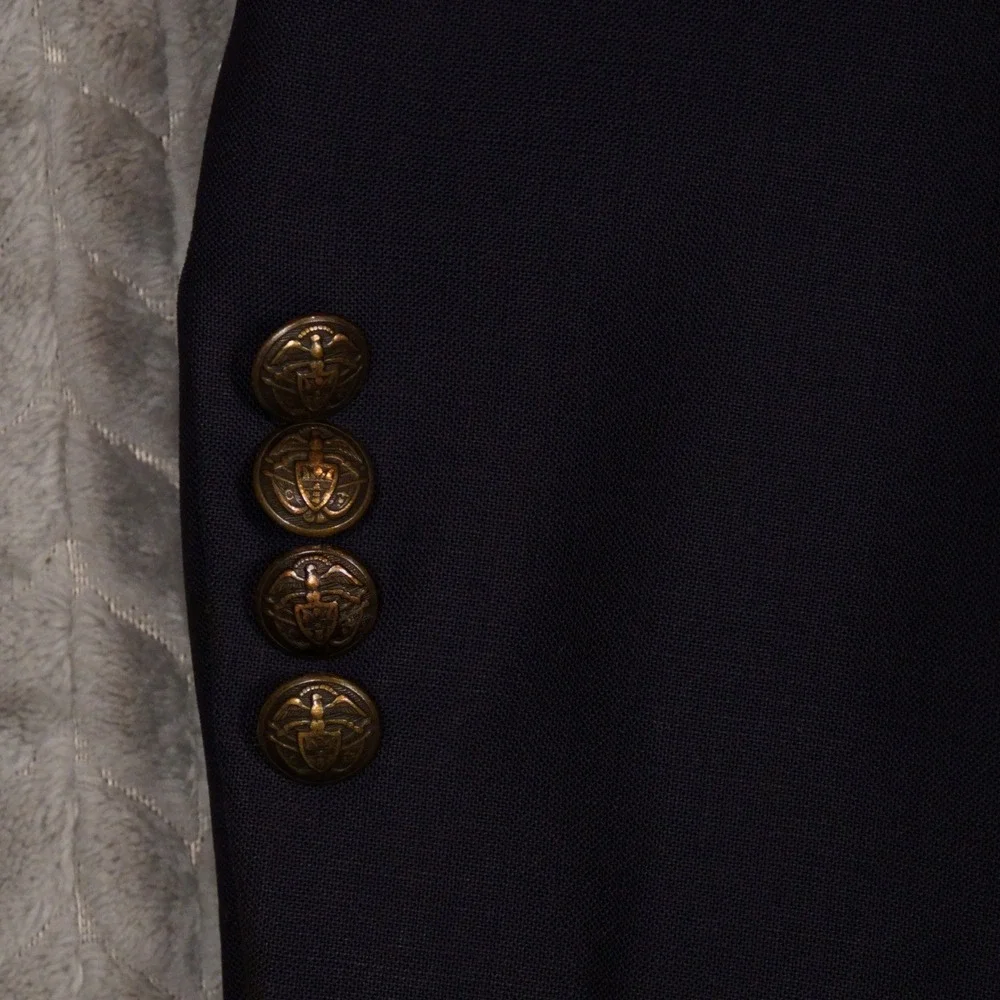 Lauren Ralph Lauren Blazer Men 45L Navy Blue Gold Crest Buttons Wool Blend 2-Btn